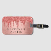 Dripping Peach Glitter | Terra Cotta pour Monogram Bagagelabel (Voorkant (horizontaal))