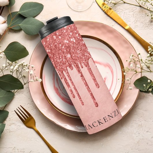 Dripping Peach Glitter | Terra Cotta pour Monogram Thermosbeker