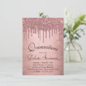 Dripping Peach Glitter | Terra Cotta Quinceanera Kaart (Staand voorkant)