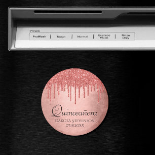 Dripping Peach Glitter Terra Cotta Quinceanera Magneet
