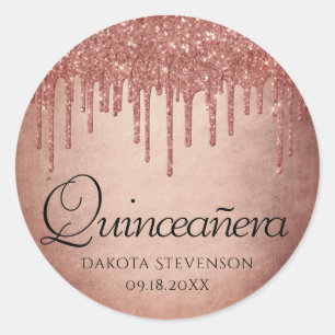 Dripping Peach Glitter Terra Cotta Quinceanera Ronde Sticker