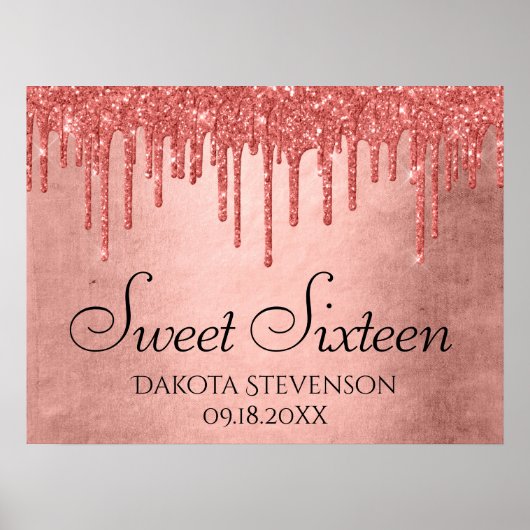 Dripping Peach Glitter | Terra Cotta Sweet Sixteen Poster (Voorkant)
