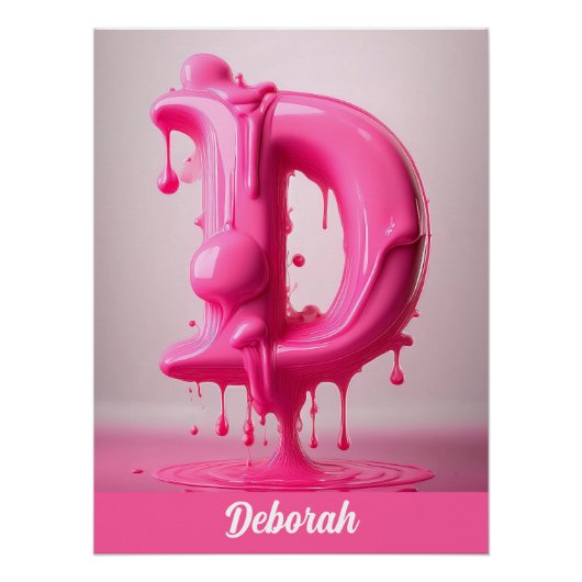 Dripping Pink Letter D - Customizable Name Poster  (Voorkant)