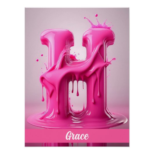 Dripping Pink Letter H - Customizable Name Poster (Voorkant)