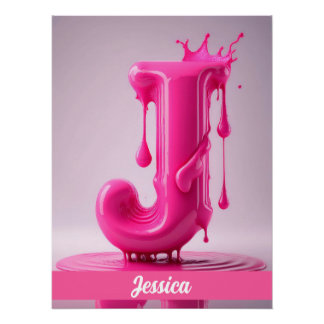 Dripping Pink Letter J - Customizable Name Poster 