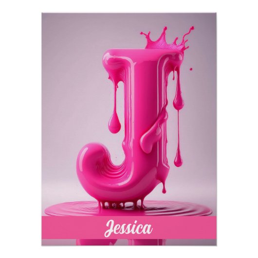 Dripping Pink Letter J - Customizable Name Poster  (Voorkant)