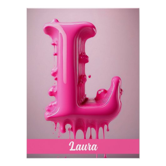 Dripping Pink Letter L - Customizable Name Poster (Voorkant)