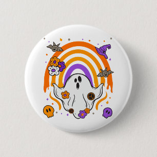 Dripping Rainbow Ghost Halloween Kostuum Mannen Vr Ronde Button 5,7 Cm