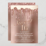 Dripping Roos Gold Sweet 16 Birthday Real Folie Uitnodiging<br><div class="desc">Dit Roos Gold Sweet 16 Birthday Real Folie Uitnodiging is perfect om je glamoureuze te vieren! De Echte folie op de bekledingsdrip en "Sweet 16" geeft echt deze uitnodiging een elegante blik.</div>