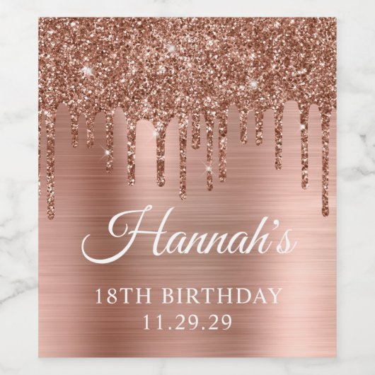 Dripping Roos Gouden Glitter Glam 18e Verjaardag Wijn Etiket (Enkel label)