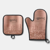 Dripping Roos Gouden Glitter Glam Naam Ovenwant & Pannenlap Set (Voorkant)