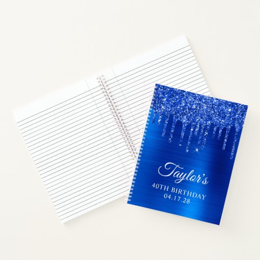 Dripping Royal Blue Glitter Glam 40e verjaardag Notitieboek (Binnen)