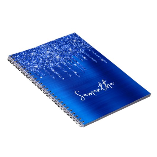 Dripping Royal Blue Glitter Glam Naam Notitieboek (Rechterzijde)
