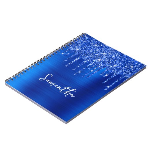 Dripping Royal Blue Glitter Glam Naam Notitieboek (Linkerzijde)