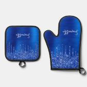 Dripping Royal Blue Glitter Glam Naam Ovenwant & Pannenlap Set (Voorkant)