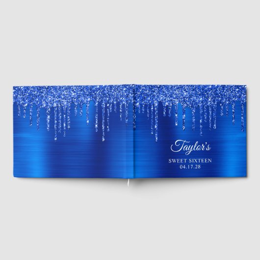 Dripping Royal Blue Glitter Glam Sweet Sixteen Gastenboek (Volledig)