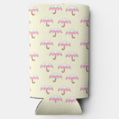 Dripping roze en witte paraplu patroon geel seltzer blikjeskoeler (Achterkant)