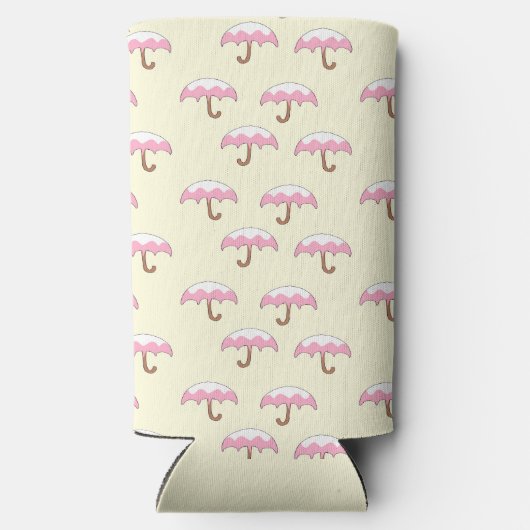 Dripping roze en witte paraplu patroon geel seltzer blikjeskoeler (Achterkant)