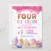 Dripping Roze Schreeuw VIER Ijsje Verjaardagsfeest Kaart (Voorkant)