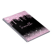 Dripping Roze Zwart Glitter Glam Naam Notitieboek (Rechterzijde)