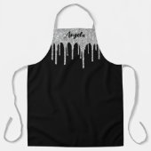 Dripping Silver Glitter Gepersonaliseerd Zwart L Schort (Voorkant)