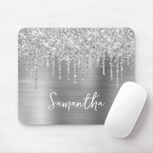 Dripping Silver Glitter Glam Muismat (Met muis)