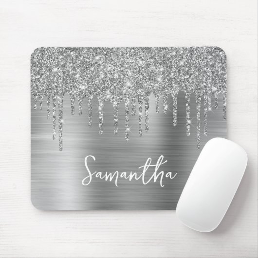 Dripping Silver Glitter Glam Naam Muismat (Met muis)