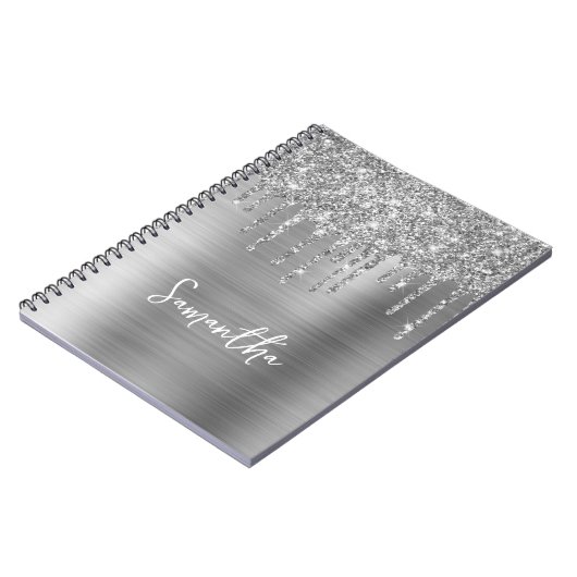 Dripping Silver Glitter Glam Naam Notitieboek (Linkerzijde)