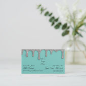 Dripping Silver Glitter & Turquoise Visitekaartje (Staand voorkant)