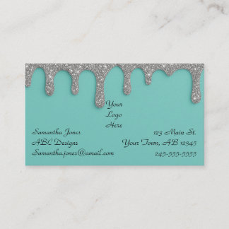 Dripping Silver Glitter & Turquoise Visitekaartje