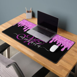 Dripping sparkles roze lavendel en zwart Monogram Bureaumat
