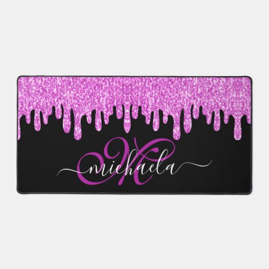 Dripping sparkles roze lavendel en zwart Monogram Bureaumat (Voorkant)