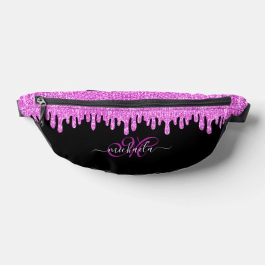 Dripping sparkles roze lavendel en zwart Monogram Heuptasje (Liggend)