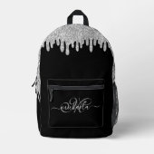 Dripping sparkles zilvergrijs en zwart Monogram Bedrukte Rugzak (Voorkant)