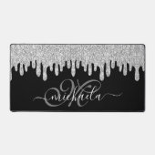 Dripping sparkles zilvergrijs en zwart Monogram Bureaumat (Voorkant)