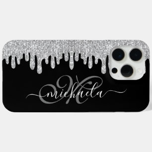 Dripping sparkles zilvergrijs en zwart Monogram iPhone 15 Pro Max Hoesje
