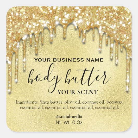 Dripping Sparkly Gold Glitter Body Butter Labels (Voorkant)
