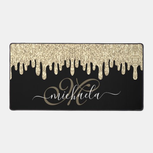 Dripping sprankelend goud en zwart elegant Monogra Bureaumat (Voorkant)