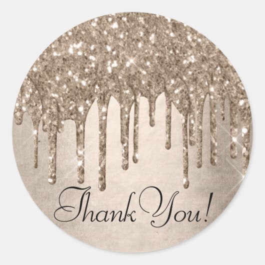 Dripping Taupe Glitter | Champagne Gold Dank u Ronde Sticker (Voorkant)