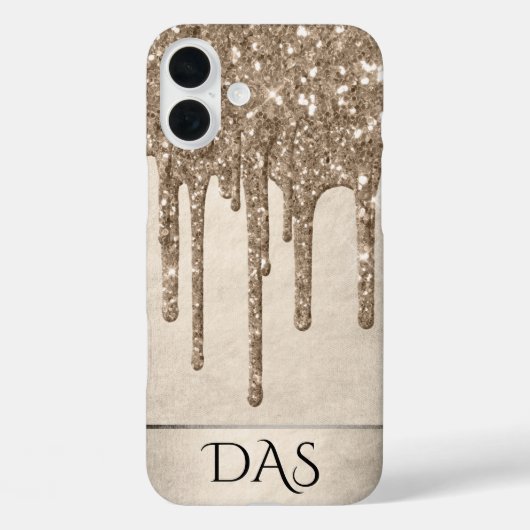Dripping Taupe Glitter | Champagne Gold Monogram Case-Mate iPhone Case (Achterkant)