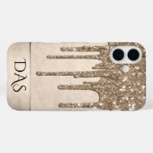 Dripping Taupe Glitter | Champagne Gold Monogram Case-Mate iPhone Case (Achterkant (horizontaal))