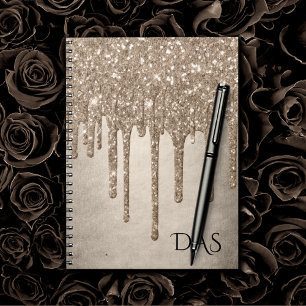 Dripping Taupe Glitter Champagne Gold Monogram Notitieboek