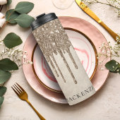 Dripping Taupe Glitter | Champagne Gold Monogram Thermosbeker