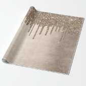 Dripping Taupe Glitter | Champagne Gold motregen Cadeaupapier (Uitgerold)