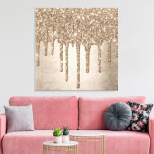 Dripping Taupe Glitter | Champagne Gold motregen Canvas Afdruk (Insitu (Woonkamer))