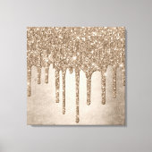 Dripping Taupe Glitter | Champagne Gold motregen Canvas Afdruk (Voorkant)