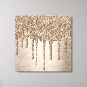 Dripping Taupe Glitter Champagne Gold motregen Canvas Afdruk