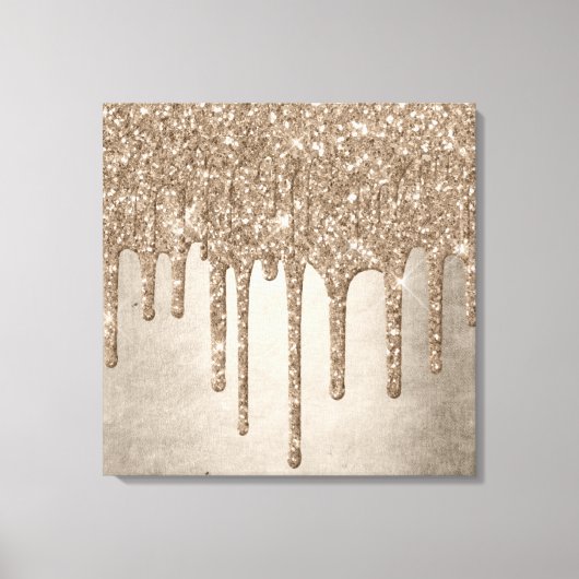 Dripping Taupe Glitter | Champagne Gold motregen Canvas Afdruk (Voorkant)