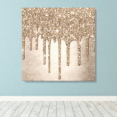 Dripping Taupe Glitter | Champagne Gold motregen Canvas Afdruk (Insitu (Houten vloer))