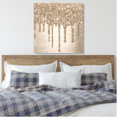 Dripping Taupe Glitter | Champagne Gold motregen Canvas Afdruk (Insitu (Slaapkamer))